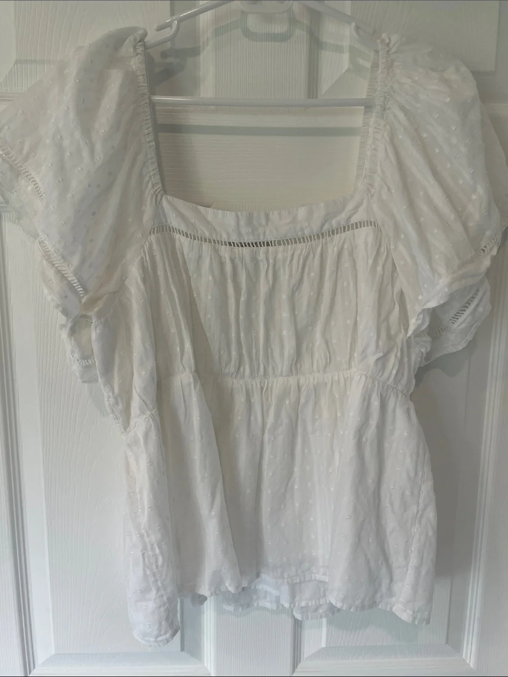 LOFT White Swiss Dot Puff-Sleeve Peasant Blouse